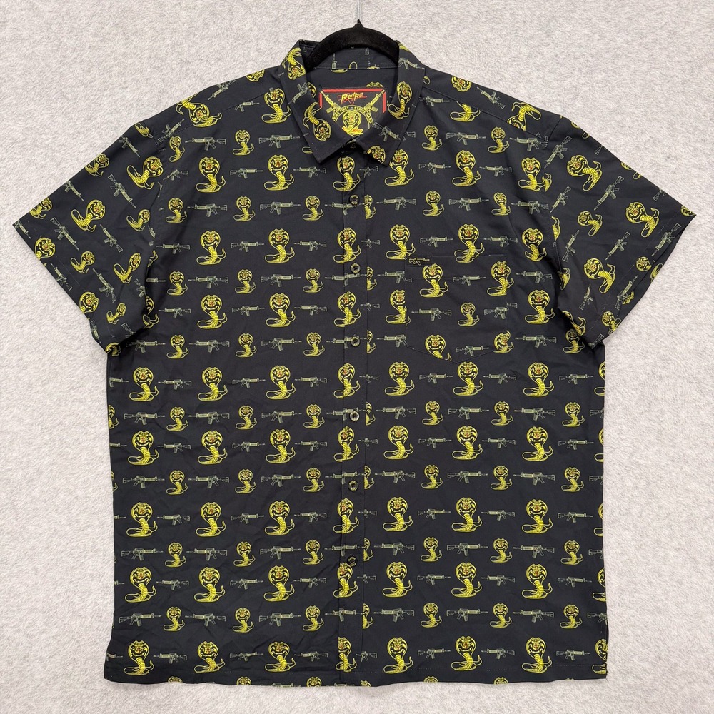 Retro Rifle Shirt Mens 2XL Black No Mercy Button Up All Over Print XXL